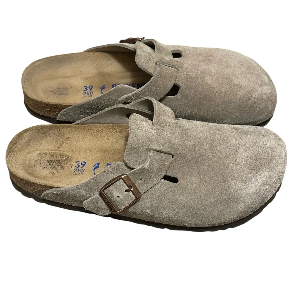 BIRKENSTOCK Taupe Suede Boston Soft Footbed Clog 38 - Picture 7 of 9